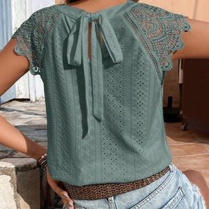 Green lace detail blouse